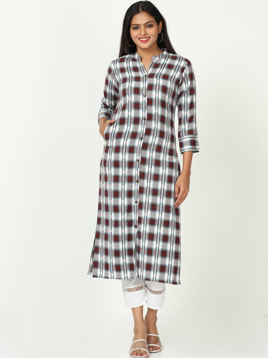 Cotton Woven Checks Long Kurta