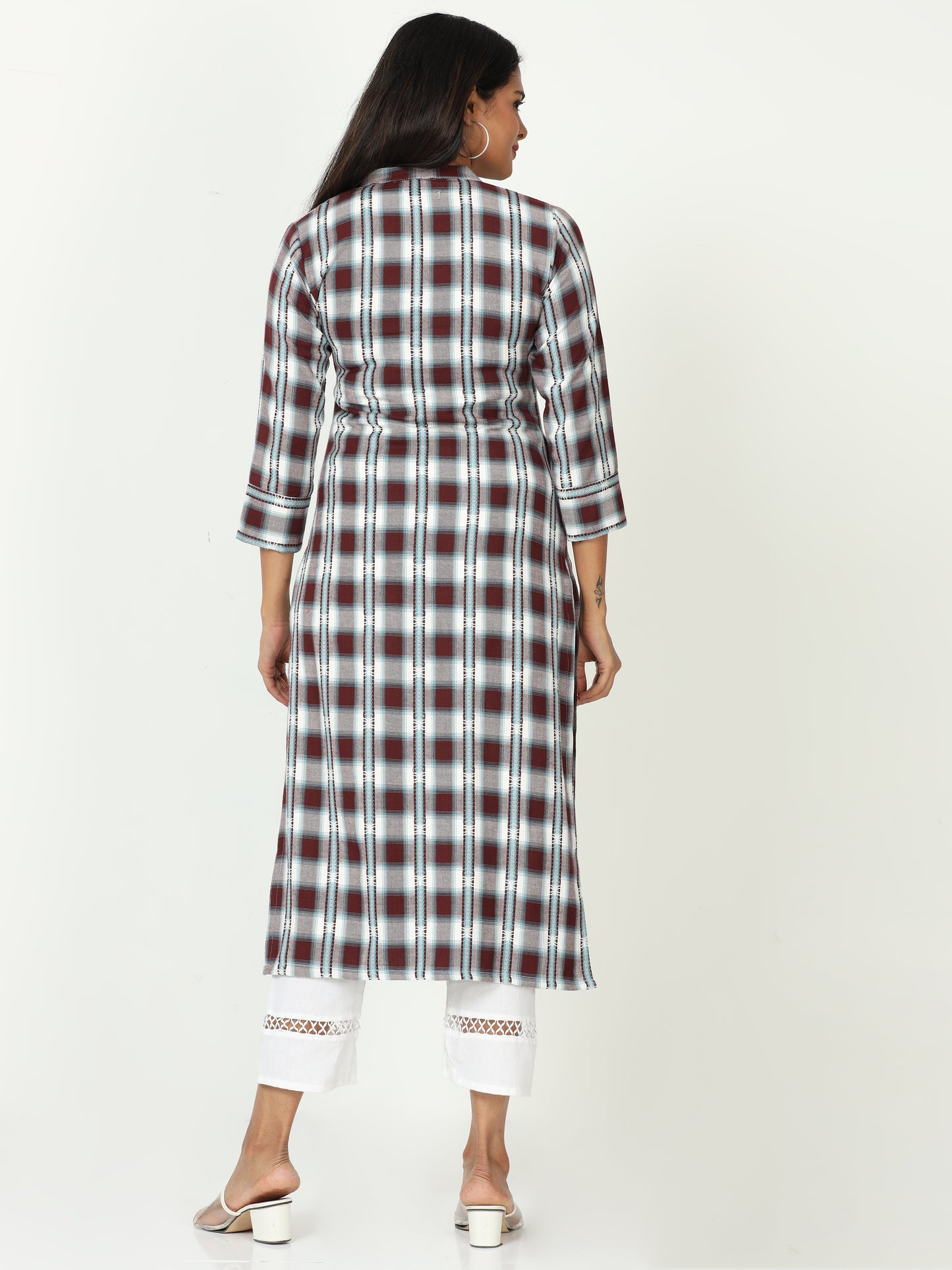 Cotton Woven Checks Long Kurta