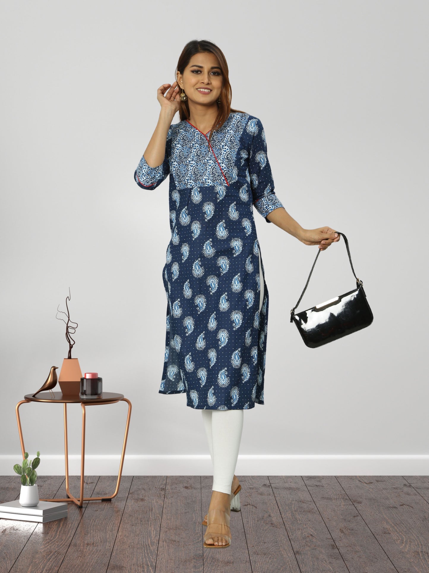 Cotton Indigo Block Printed Long Kurta