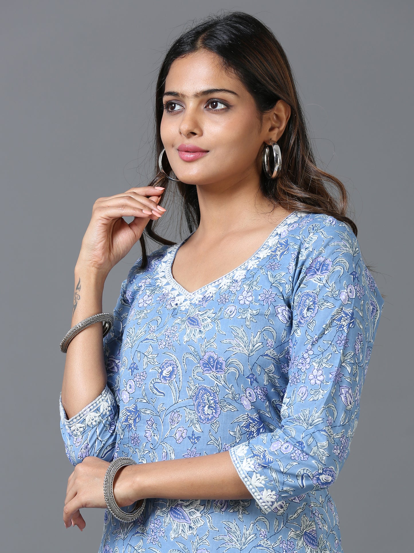 Cotton Embroidered Block Printed Long Kurta