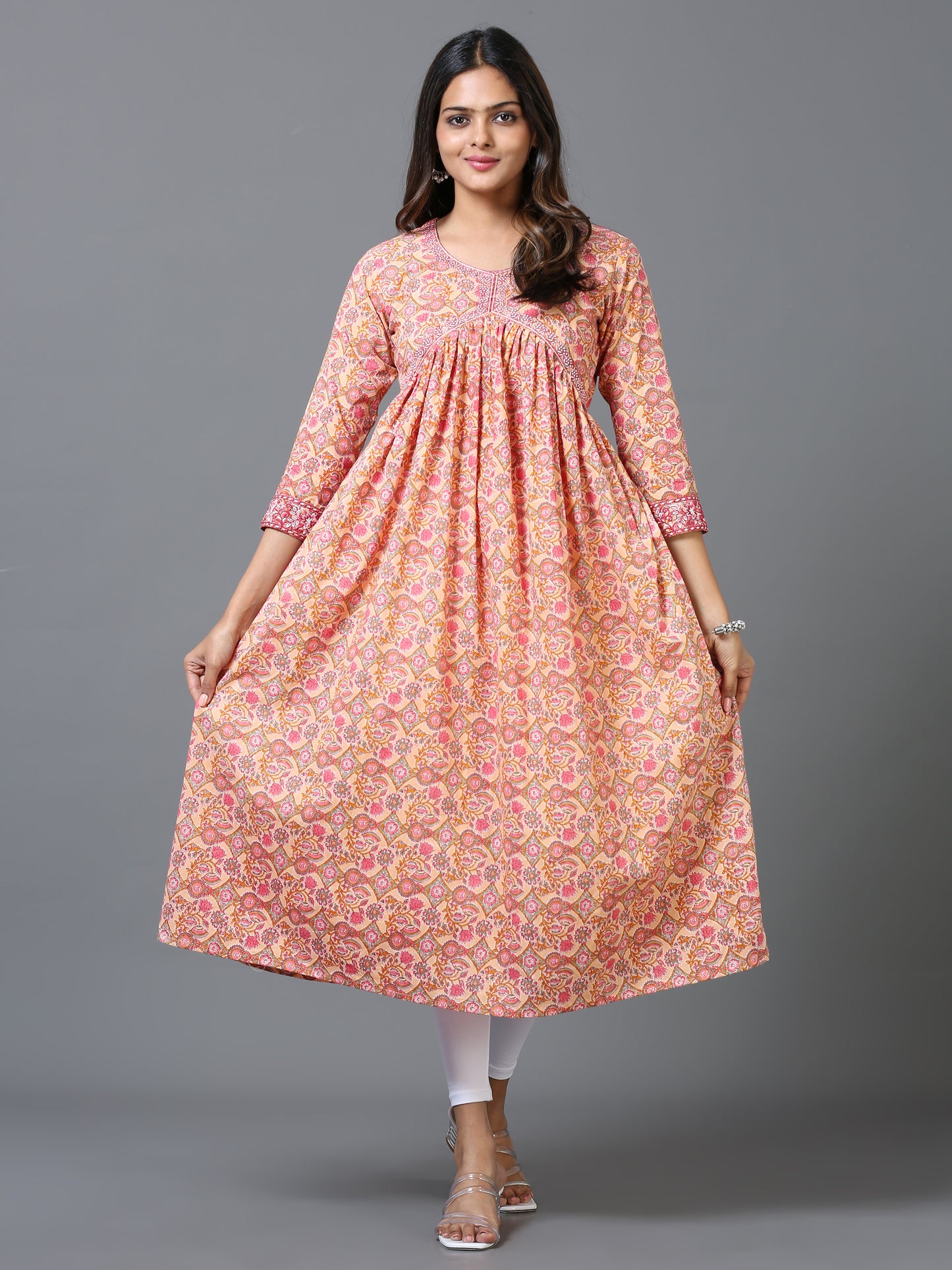 Cotton Embroidered Aliya Cut Long Kurta
