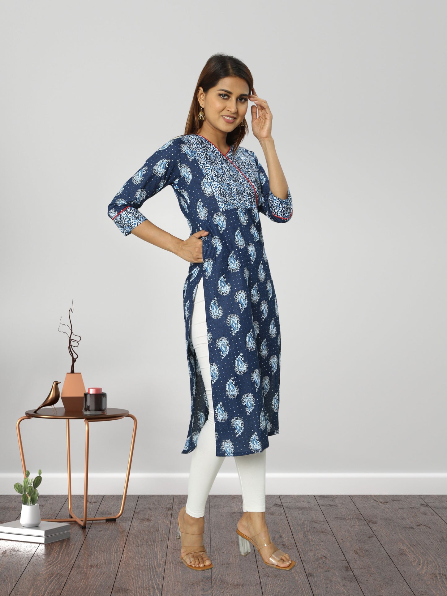 Cotton Indigo Block Printed Long Kurta