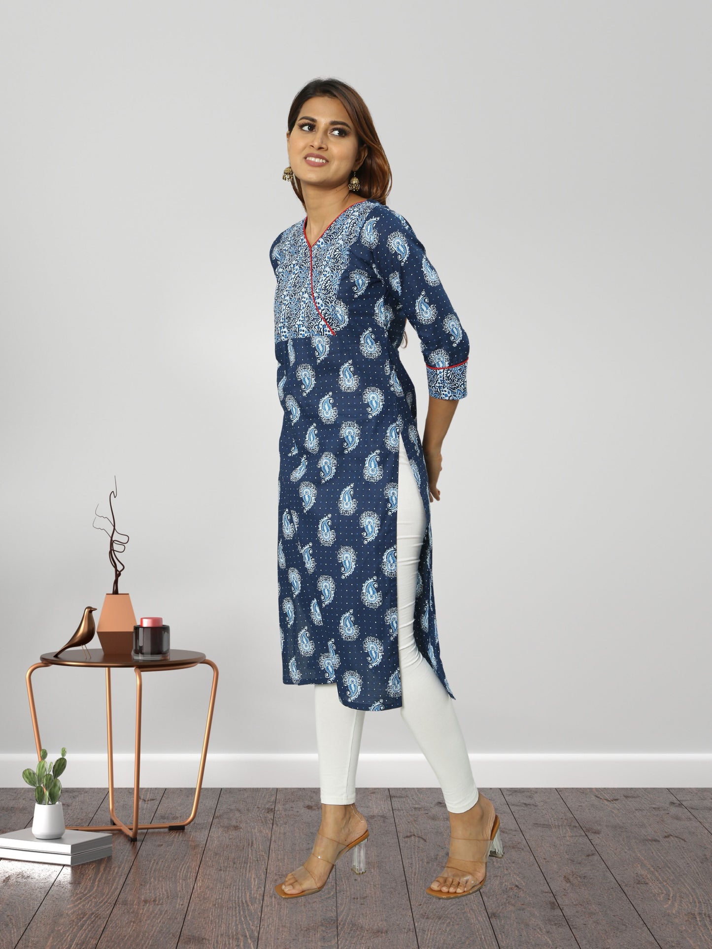 Cotton Indigo Block Printed Long Kurta