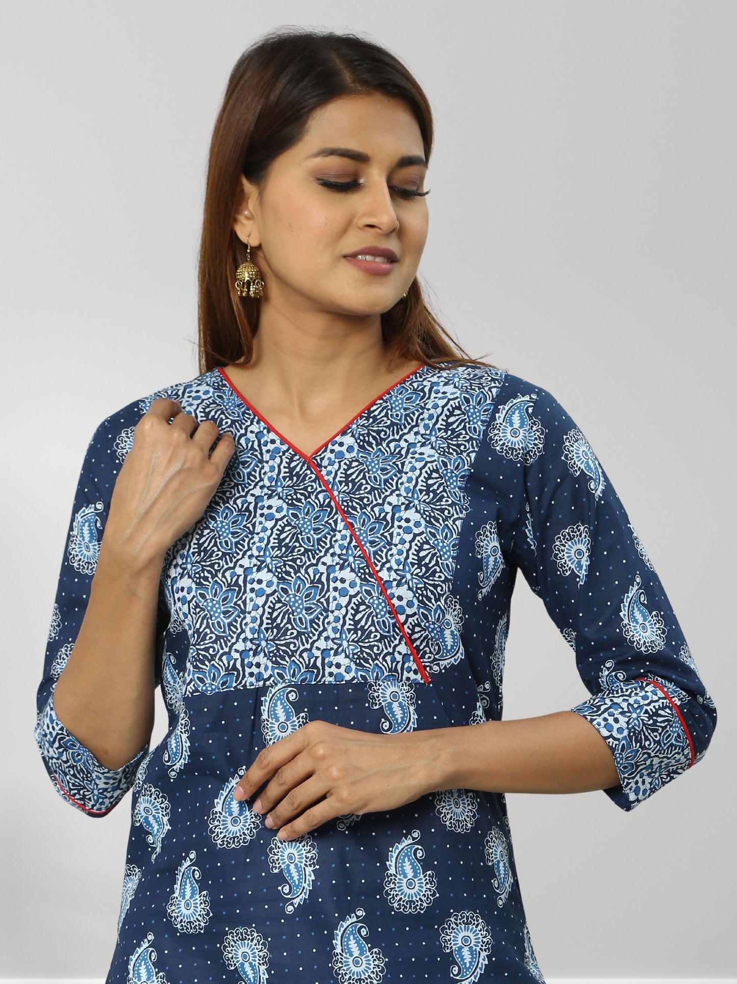 Cotton Indigo Block Printed Long Kurta