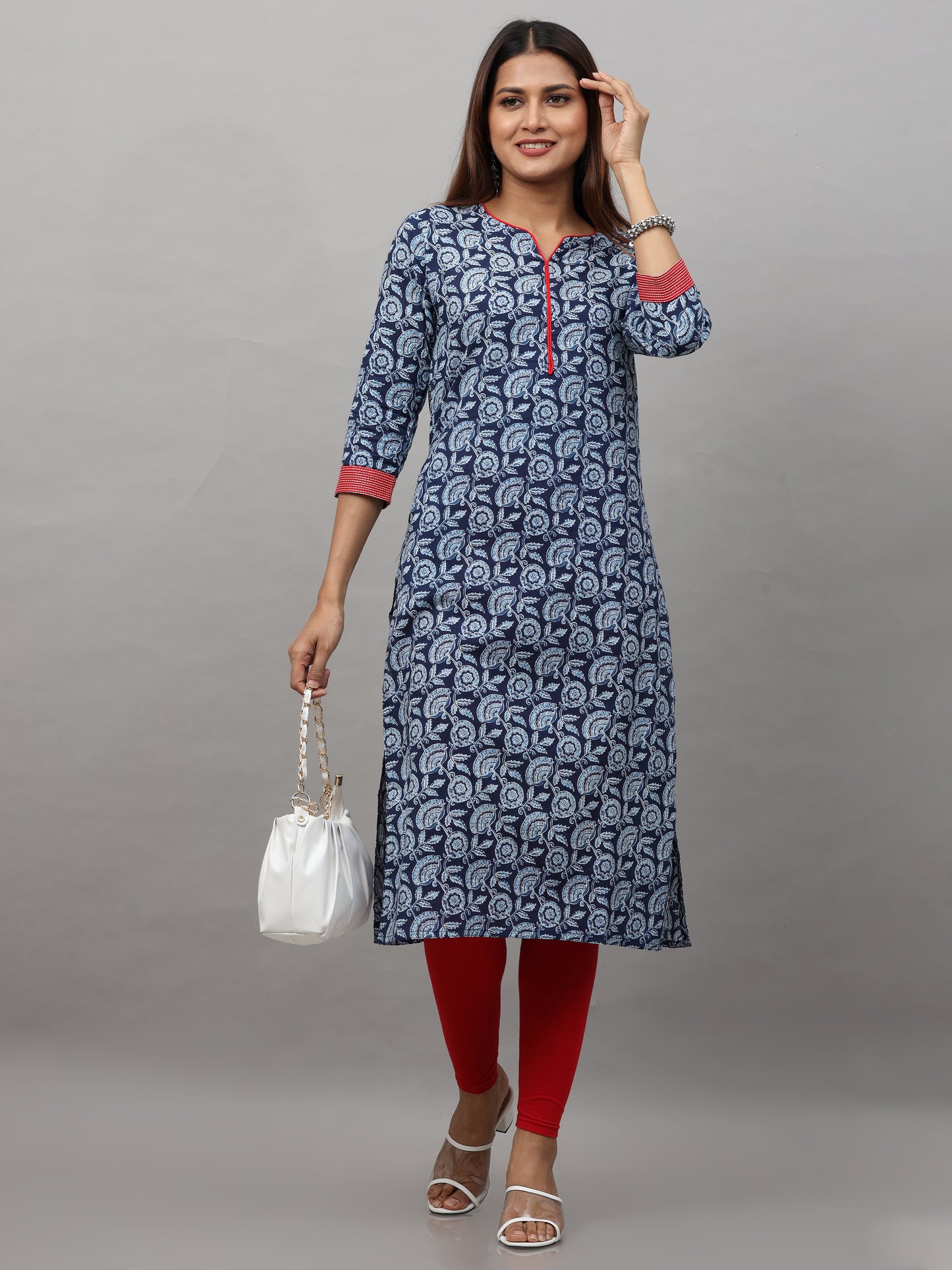Cotton Block Printed Embroidered Long Kurta