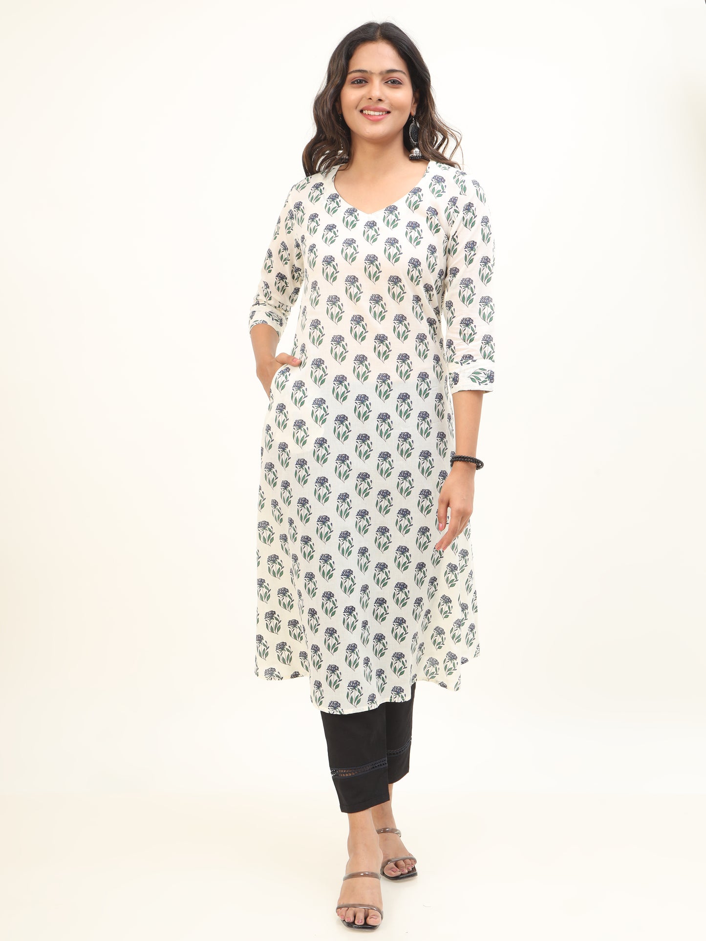 Cotton Block Printed A-Line Kurta