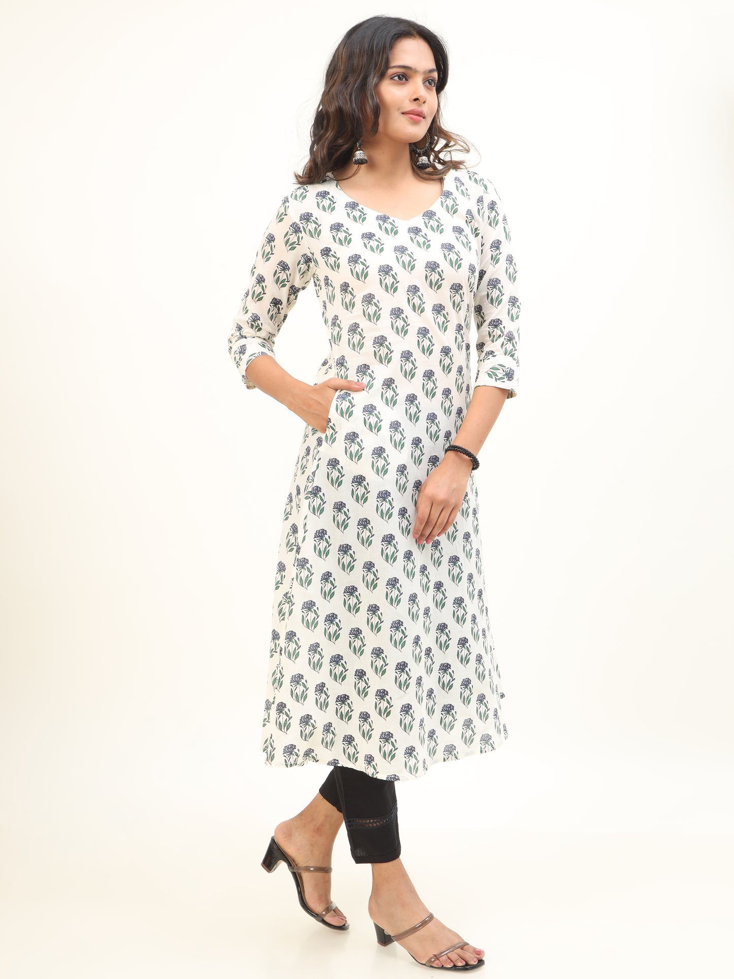 Cotton Block Printed A-Line Kurta