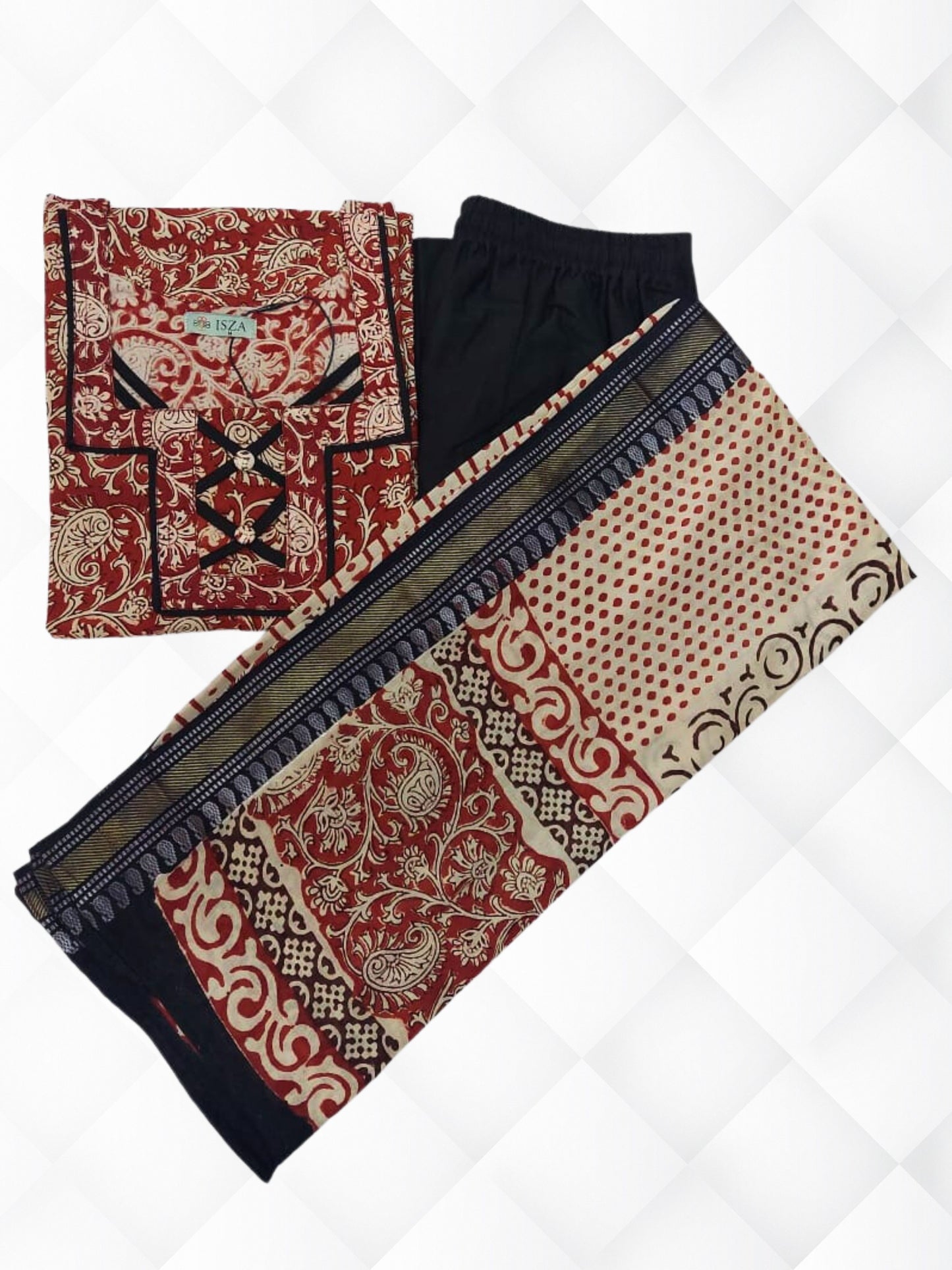 Cotton Kalamkari Printed Resham Border Suit Set