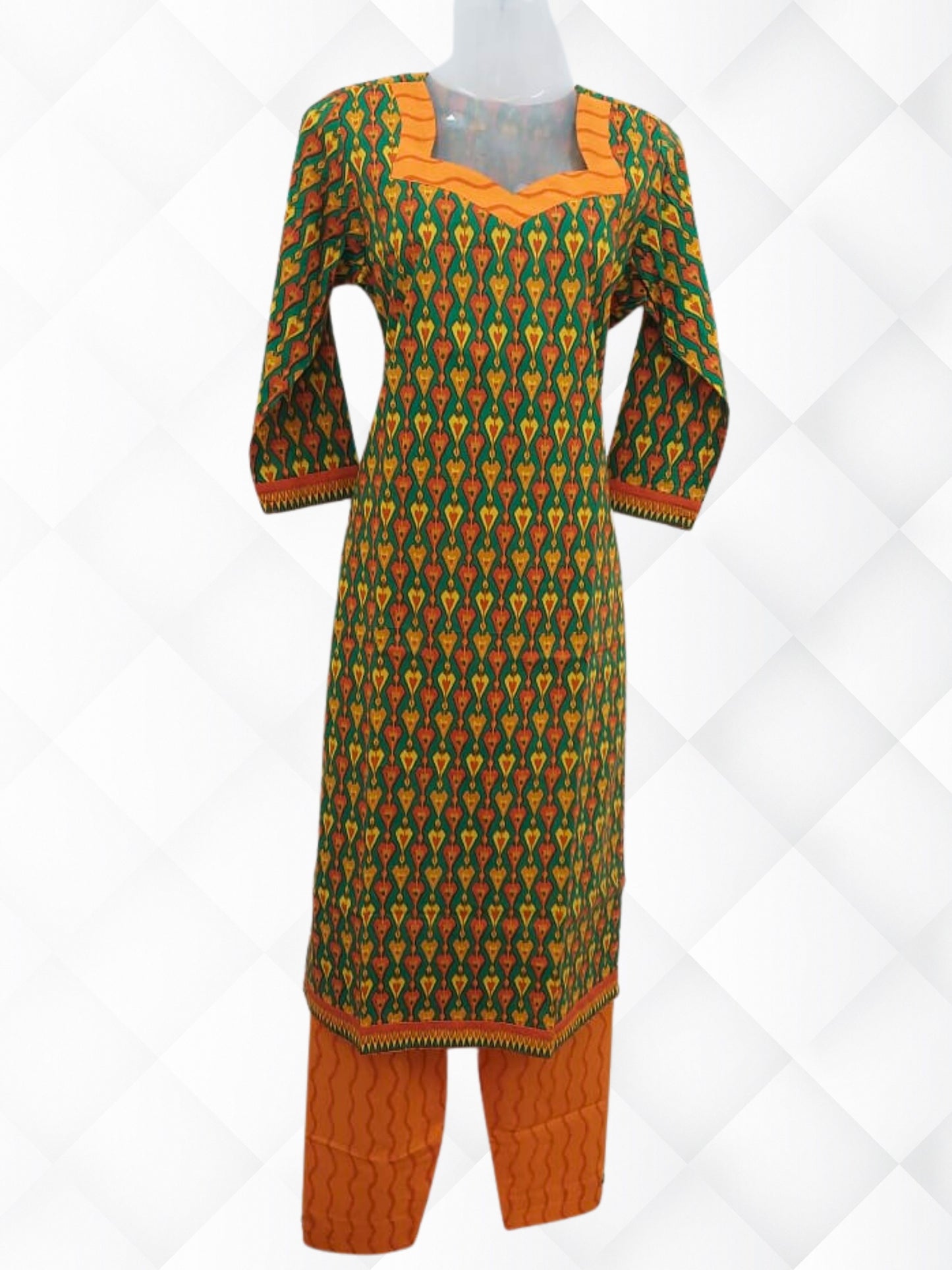 Cotton Block Printed Cotton Suit with Pure Chiffon Dupatta