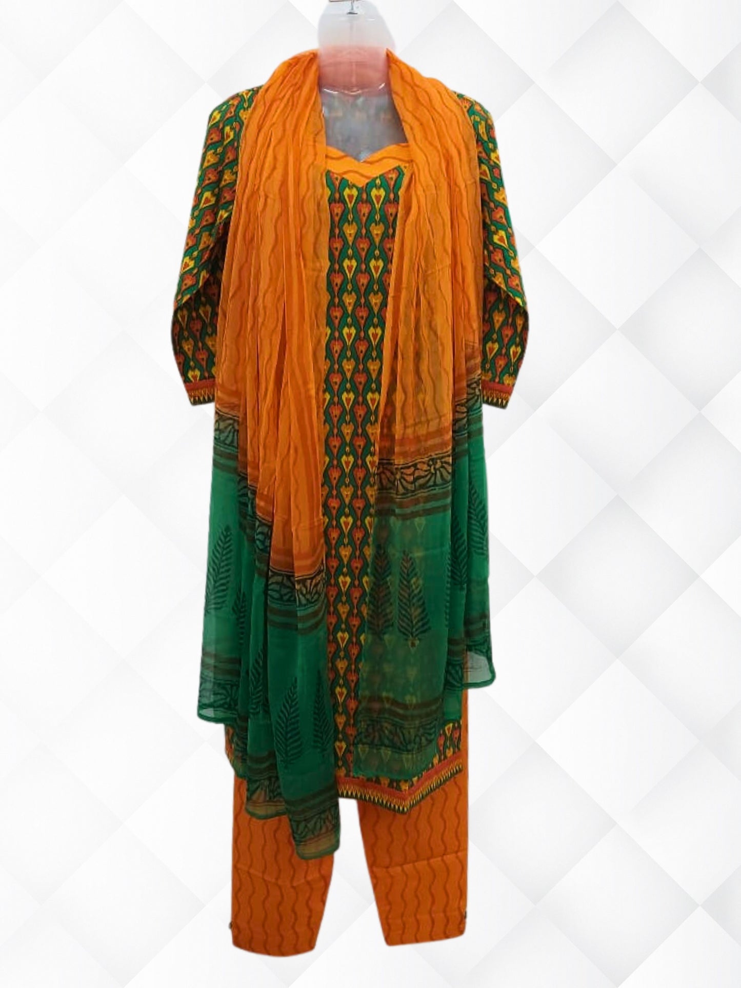 Cotton Block Printed Cotton Suit with Pure Chiffon Dupatta