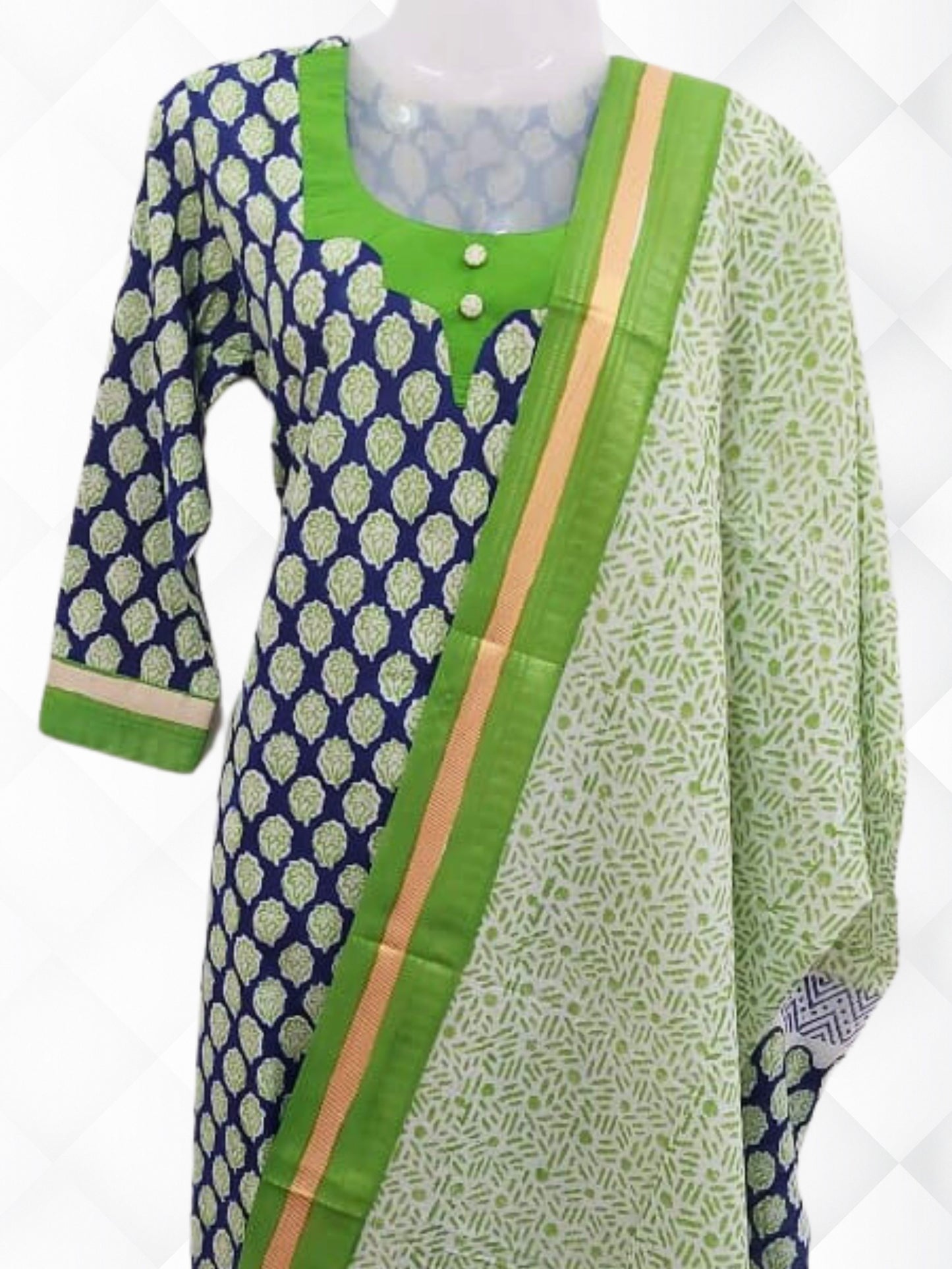 Cotton Block Printed Resham Border Suit Set
