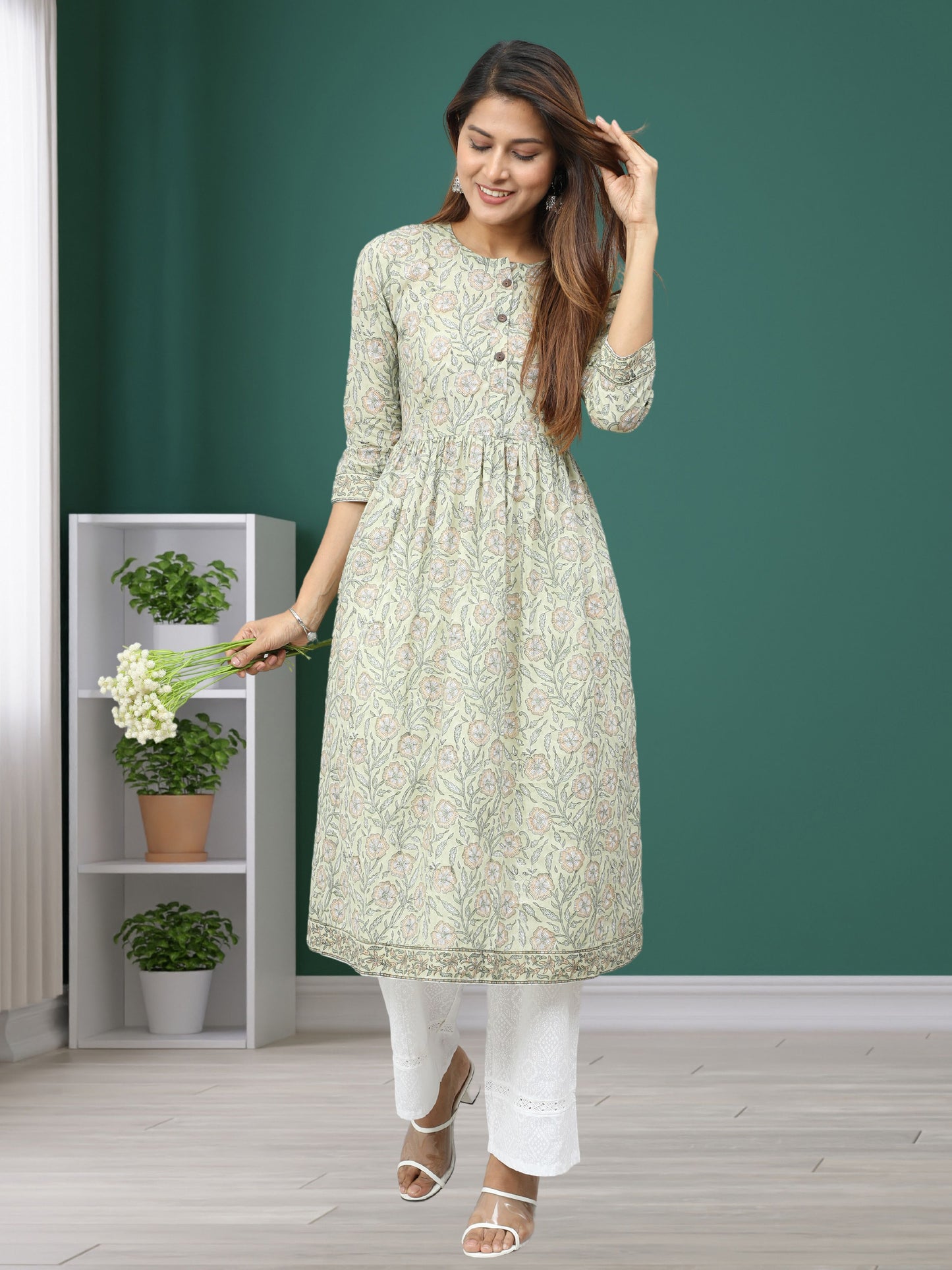 Cotton Mughal Block Printed Long Kurta