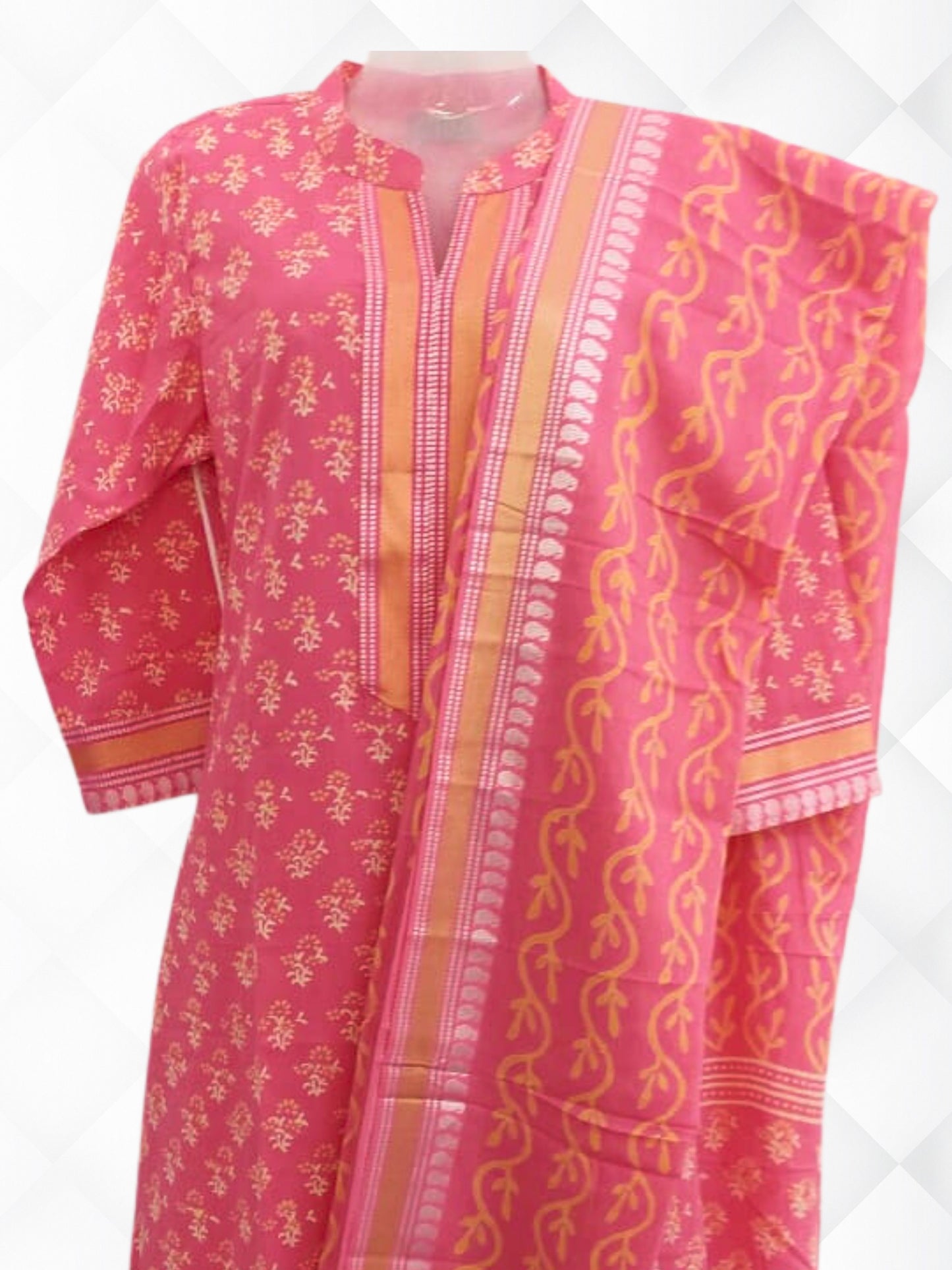 Cotton Block Printed Resham Border Suit Set