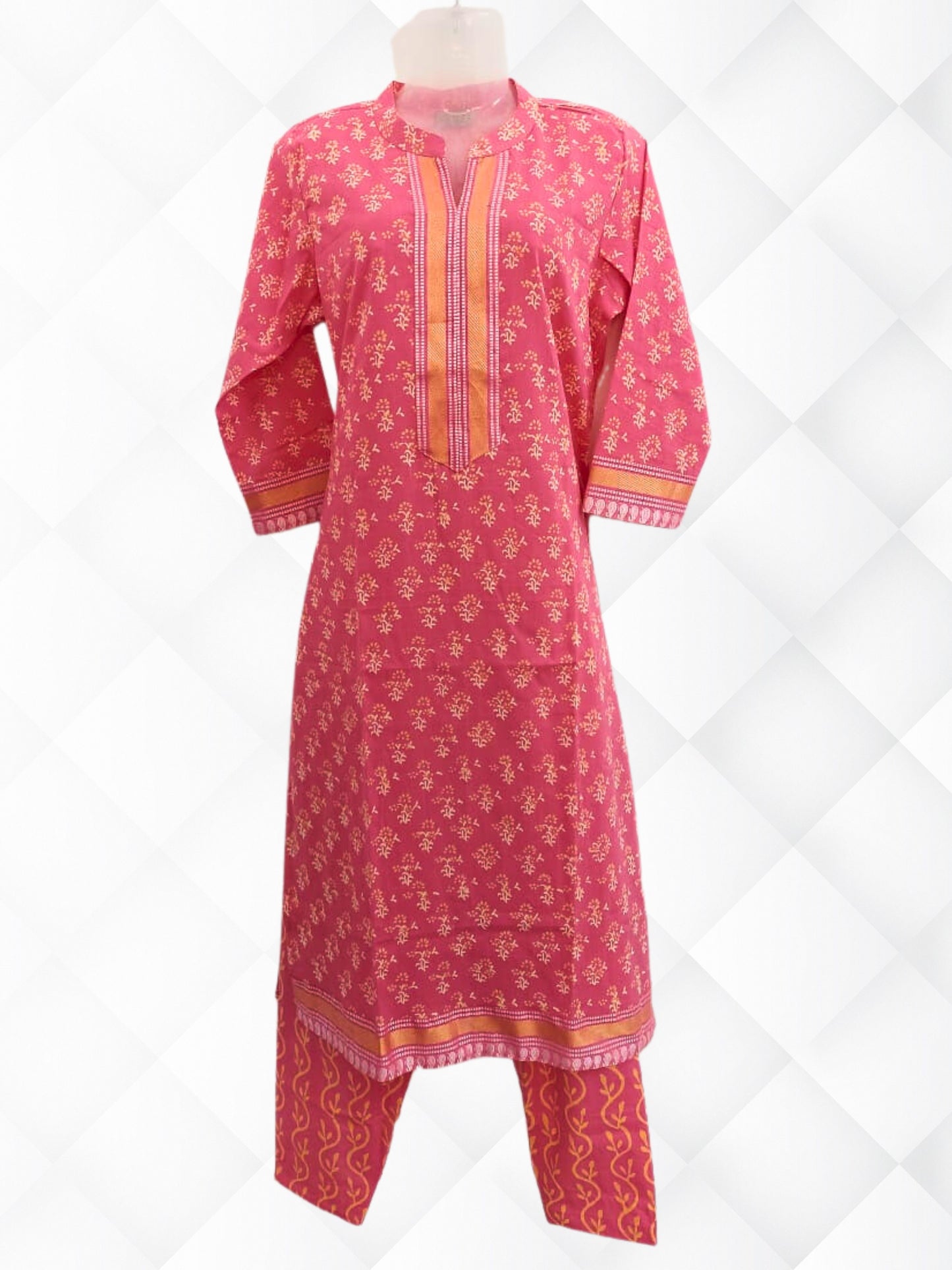 Cotton Block Printed Resham Border Suit Set