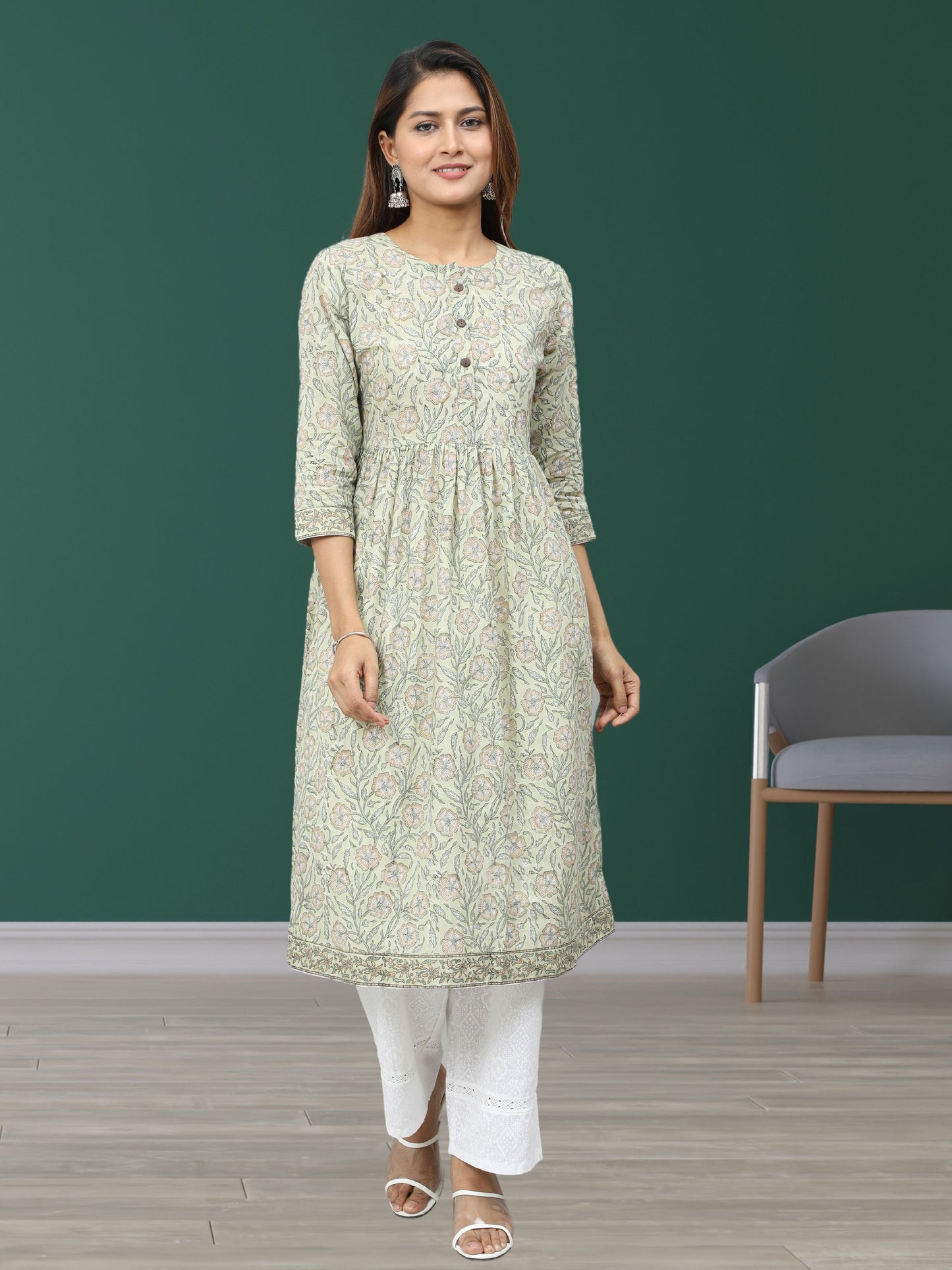 Cotton Mughal Block Printed Long Kurta