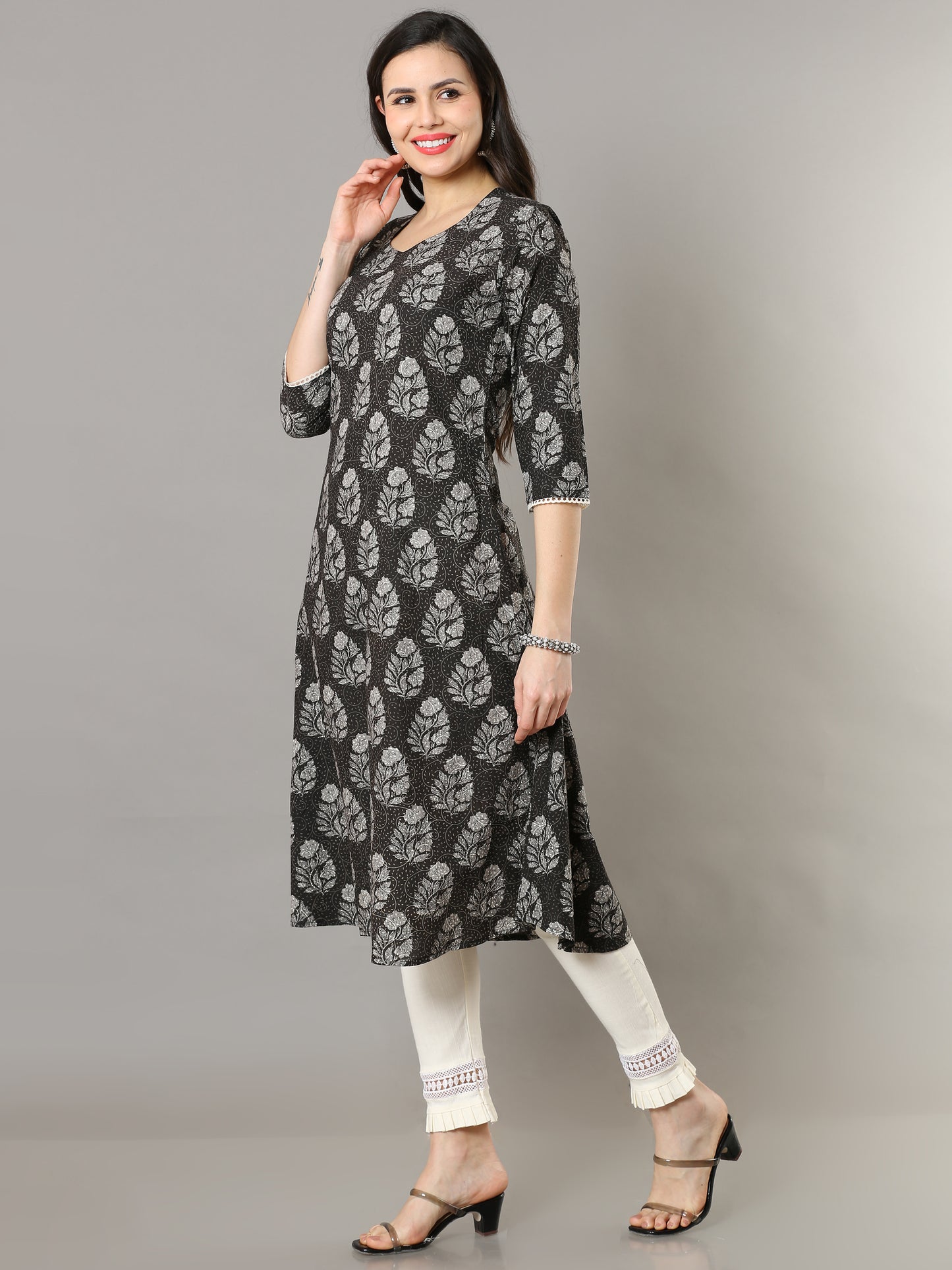 Cotton Block Printed A-Line Long Kurta