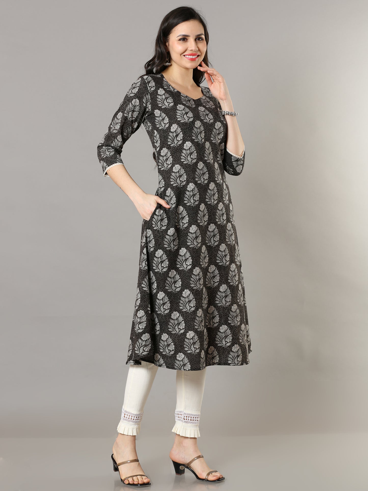 Cotton Block Printed A-Line Long Kurta