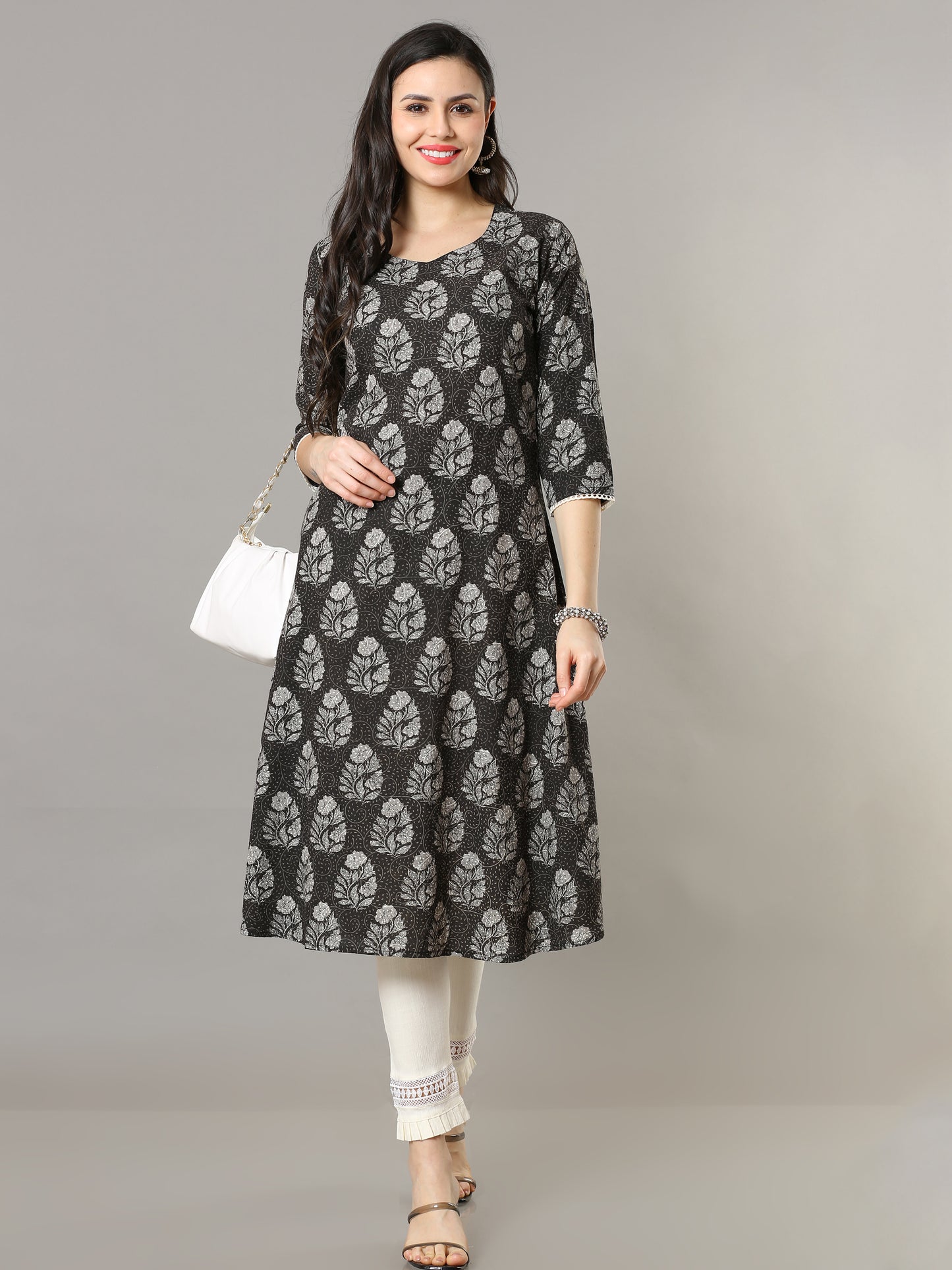 Cotton Block Printed A-Line Long Kurta