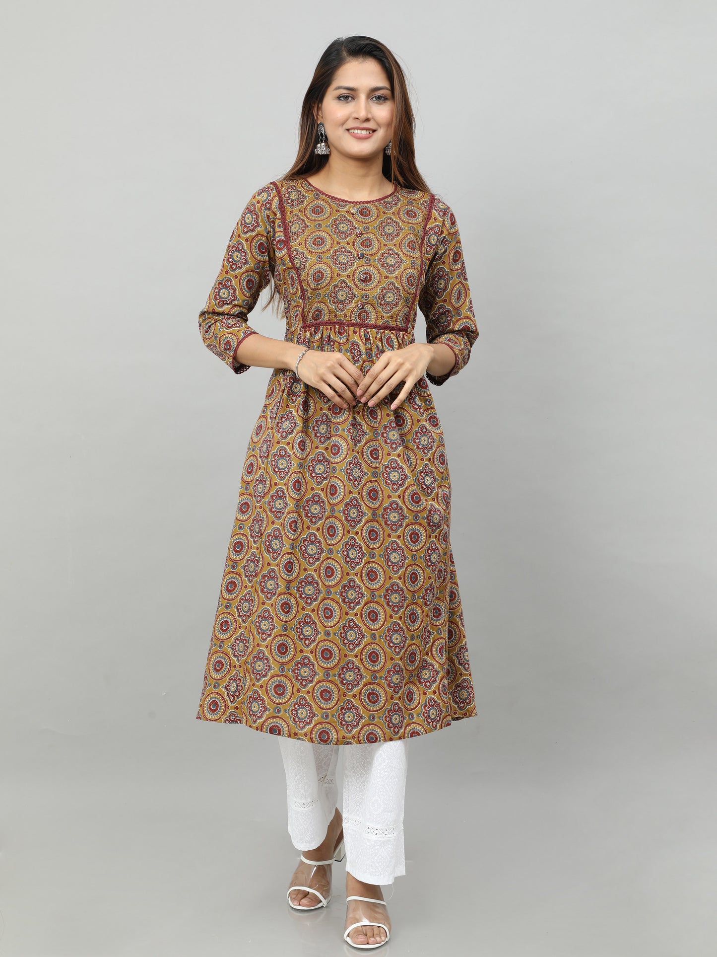 Cotton Block Printed Embroidered Long Kurta