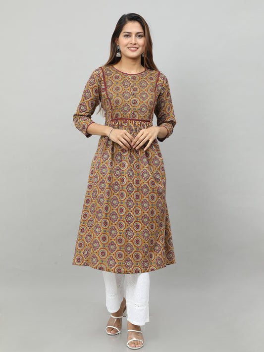 Cotton Block Printed Embroidered Long Kurta