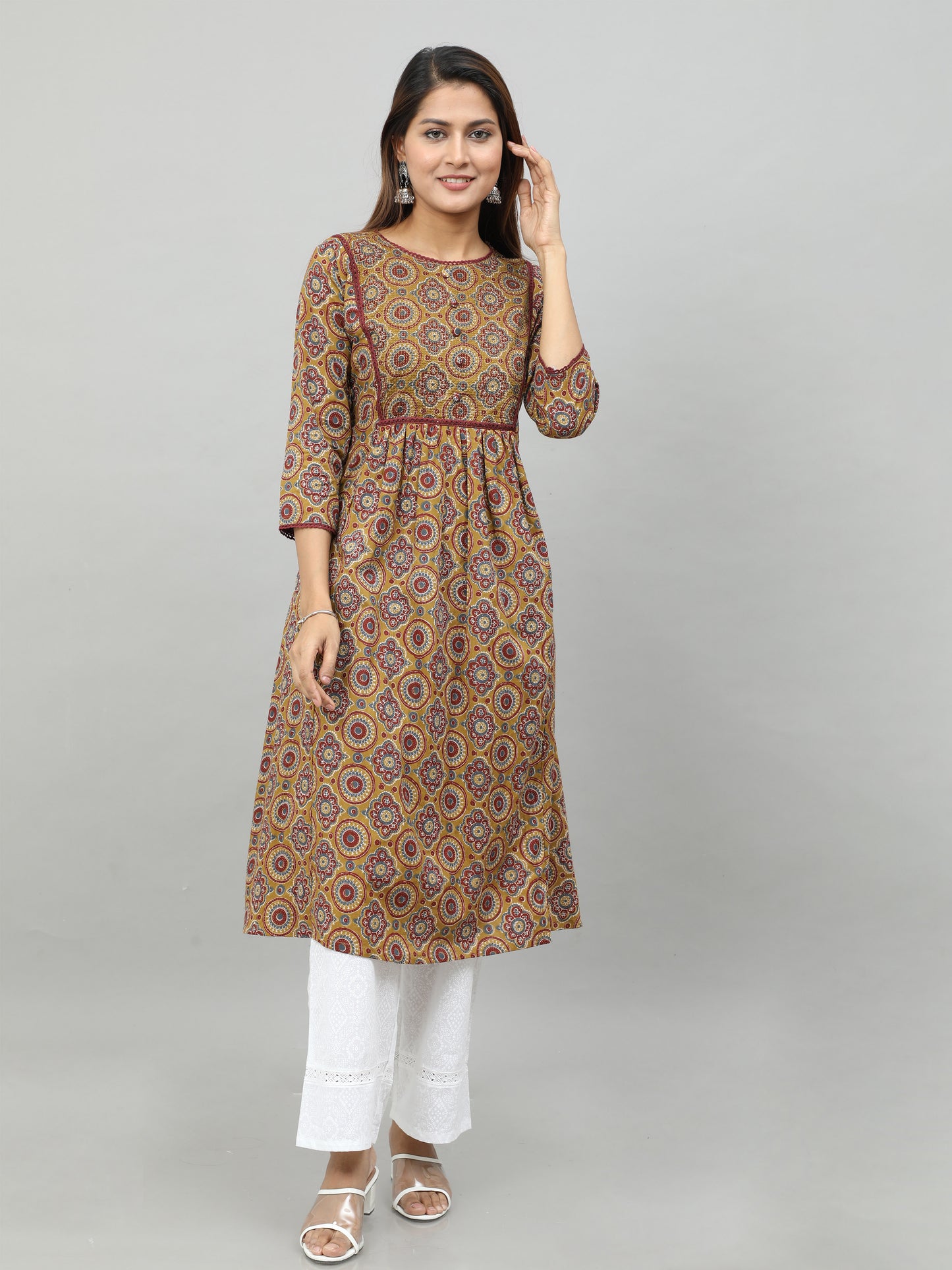 Cotton Block Printed Embroidered Long Kurta