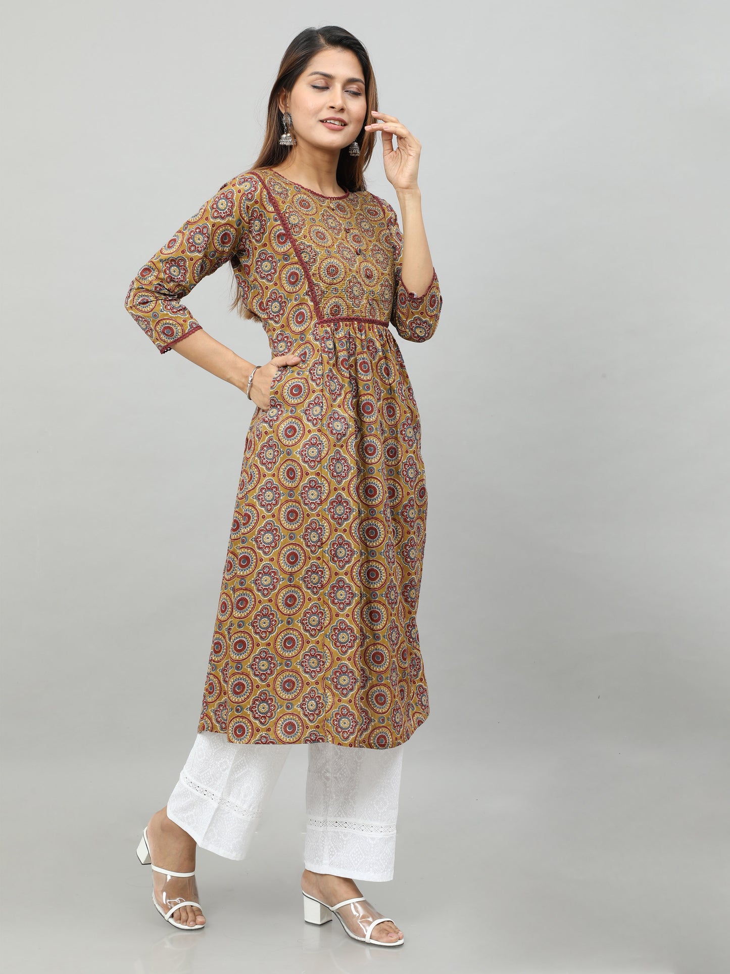 Cotton Block Printed Embroidered Long Kurta