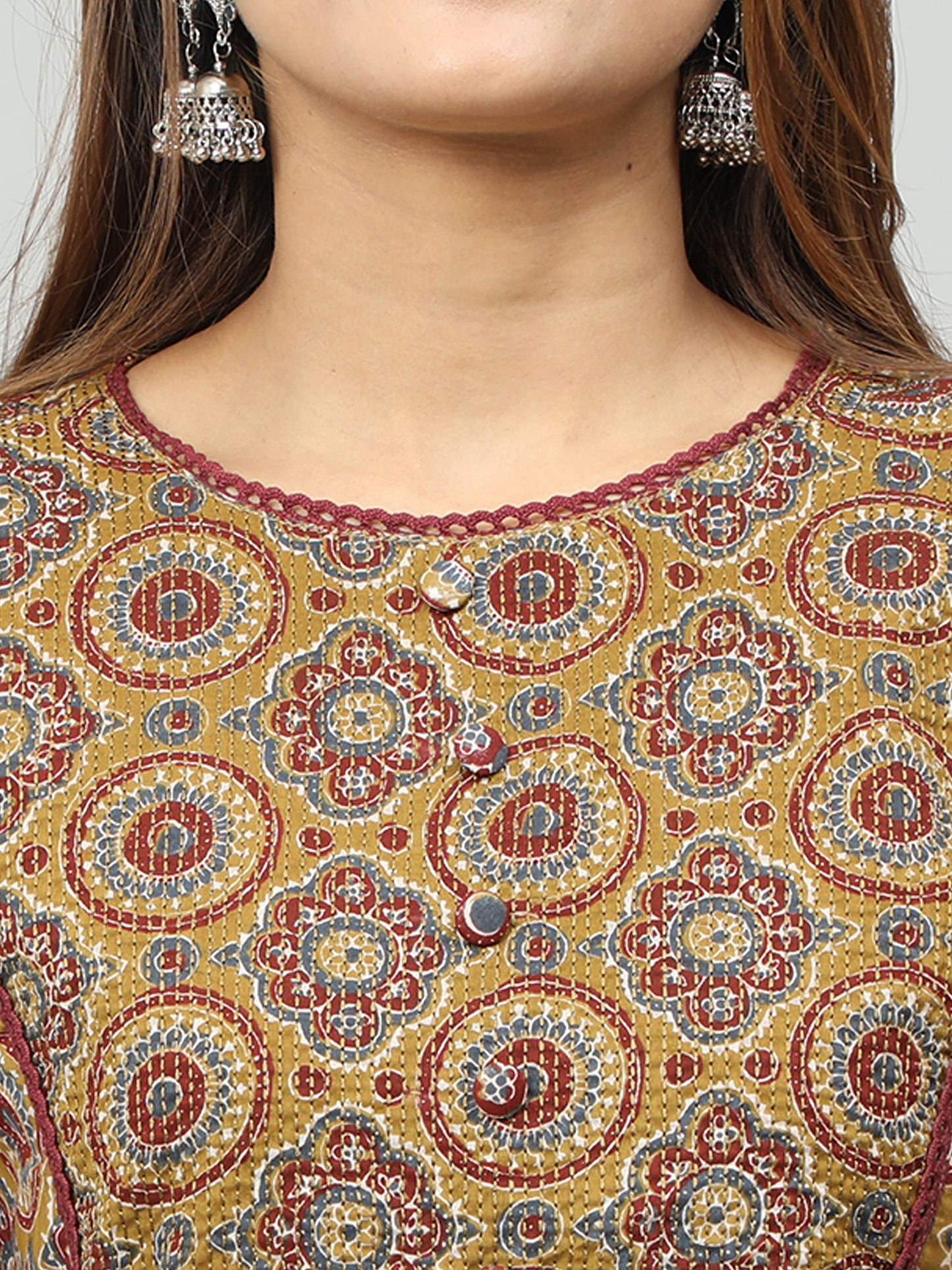 Cotton Block Printed Embroidered Long Kurta