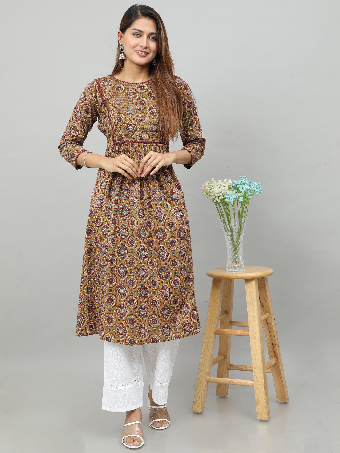Cotton Block Printed Embroidered Long Kurta