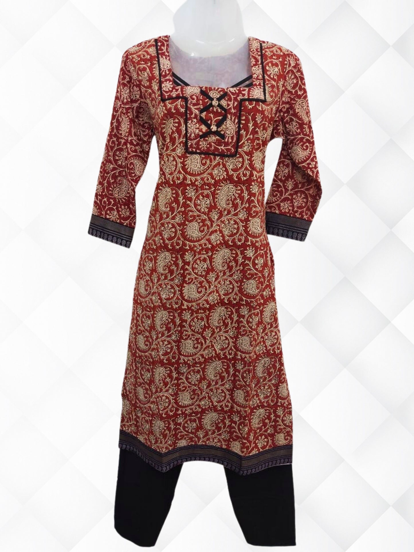 Cotton Kalamkari Printed Resham Border Suit Set