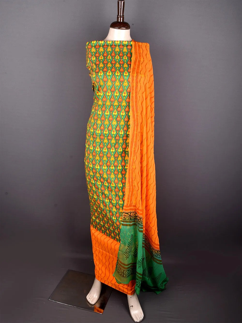 Cotton Block Printed Cotton Suit with Pure Chiffon Dupatta