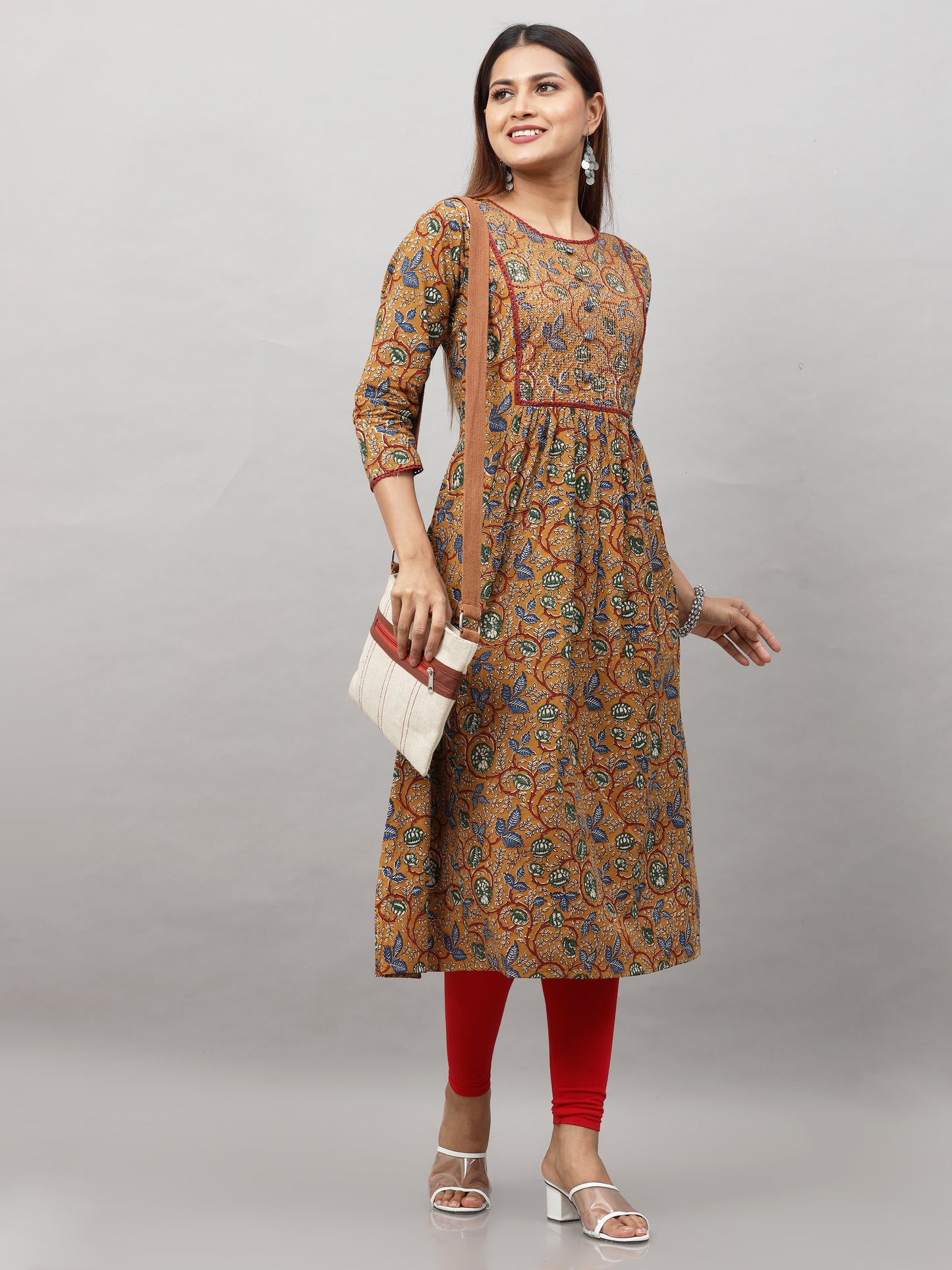 Cotton Bagru Embroidered Long Kurta