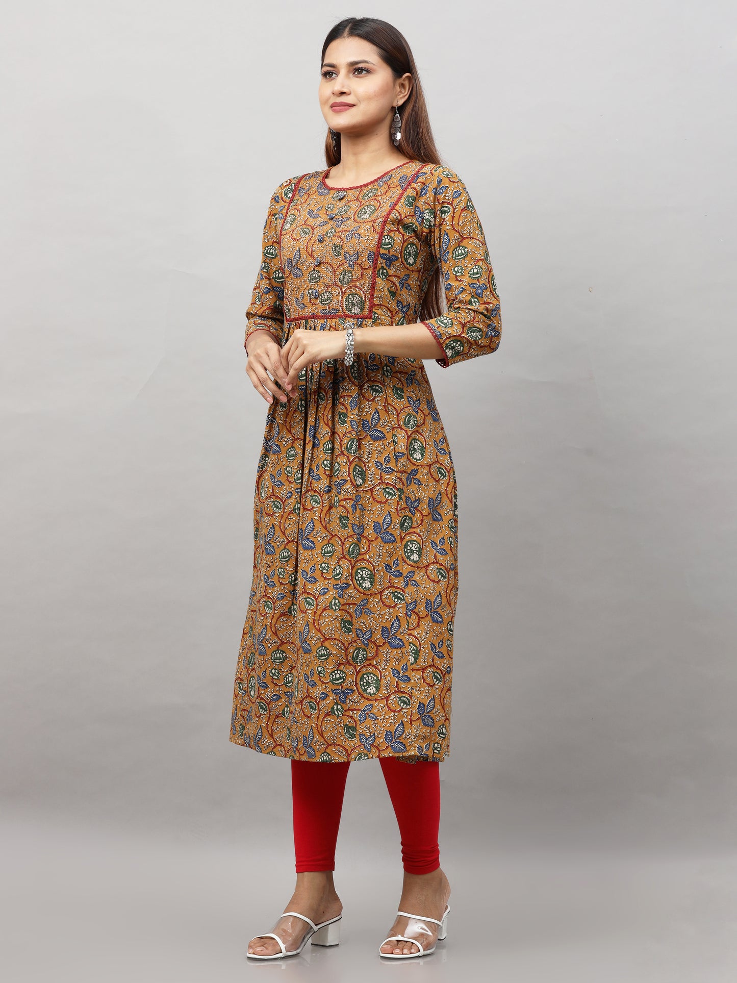 Cotton Bagru Embroidered Long Kurta