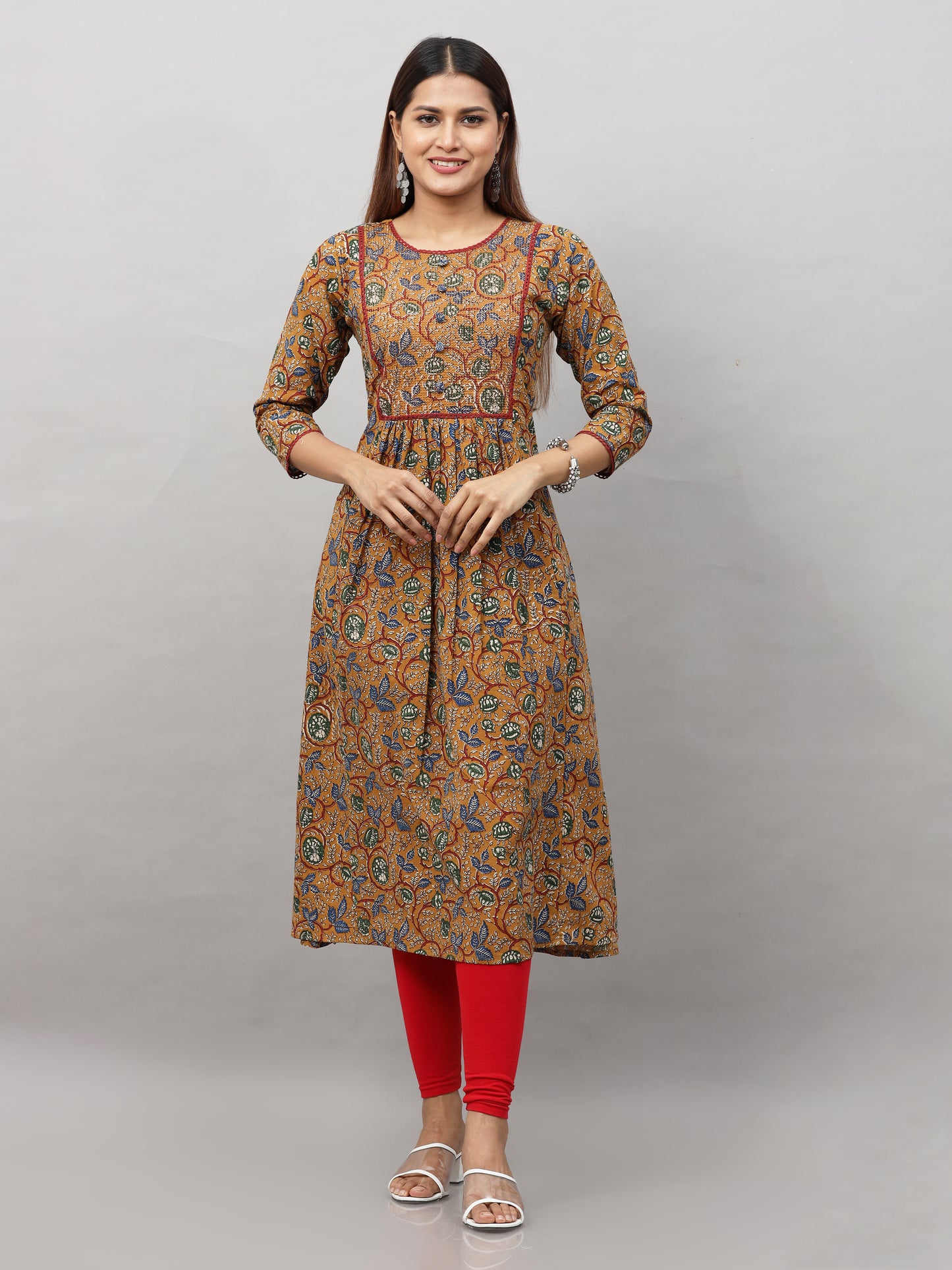 Cotton Bagru Embroidered Long Kurta