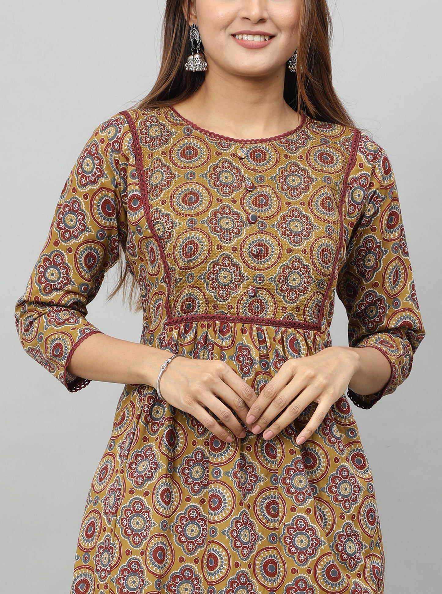 Cotton Block Printed Embroidered Long Kurta