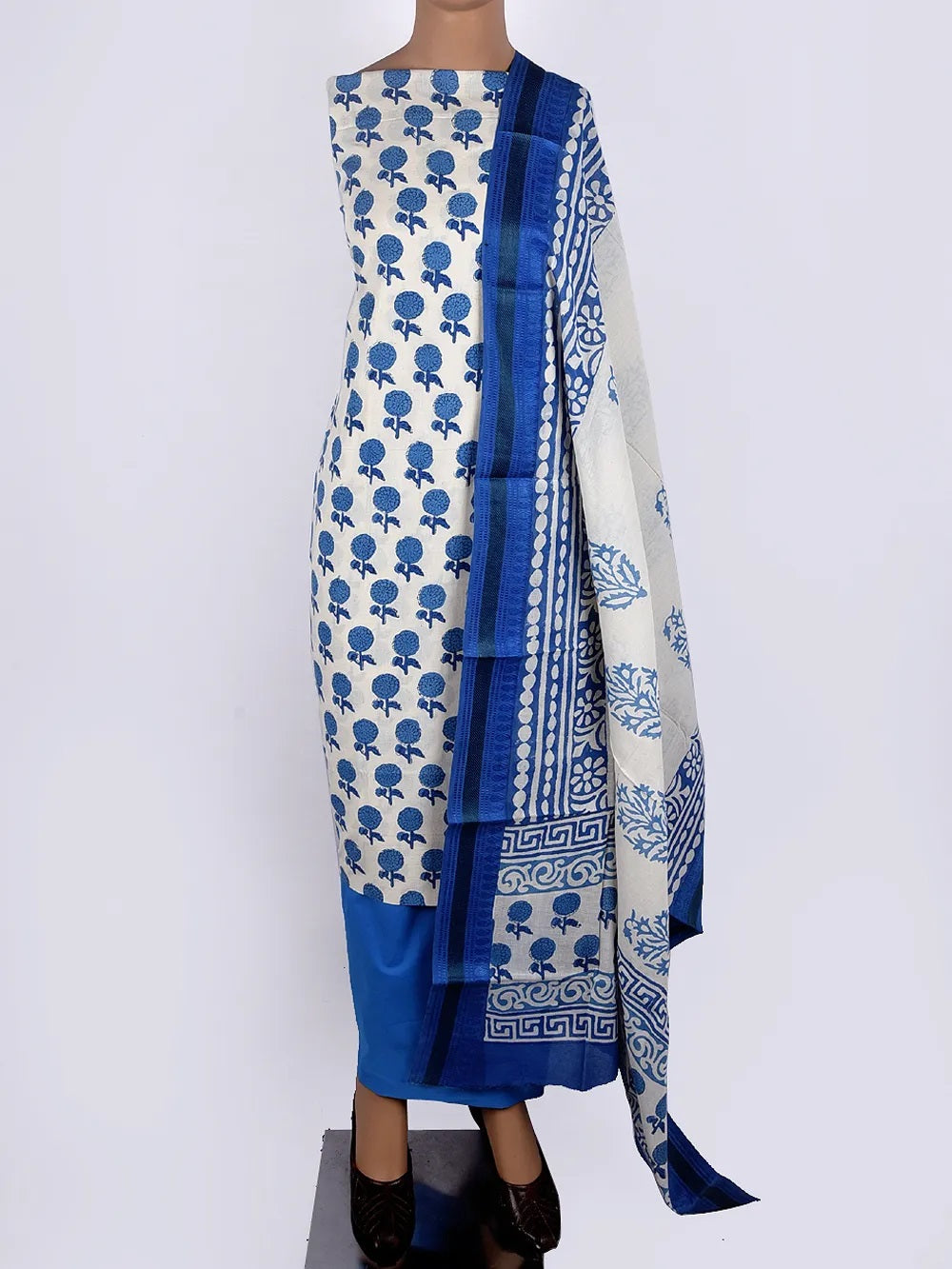 Cotton Block Printed Resham Border Suit Set