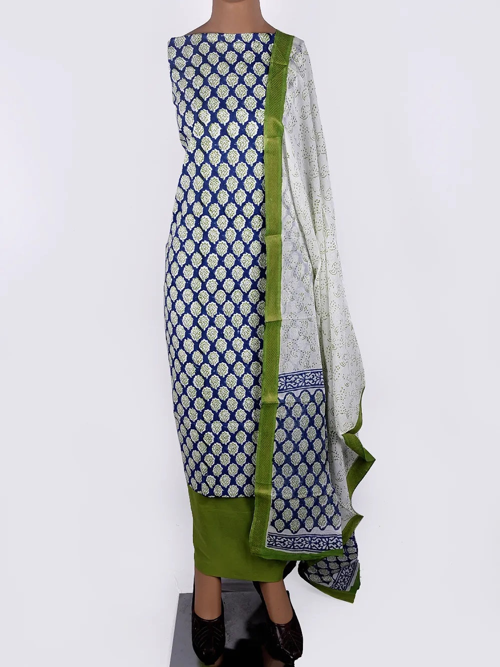 Cotton Block Printed Resham Border Suit Set