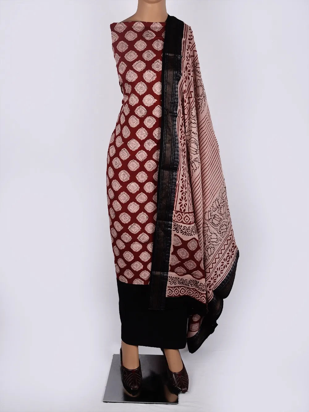 Cotton Block Printed Resham Border Suit Set