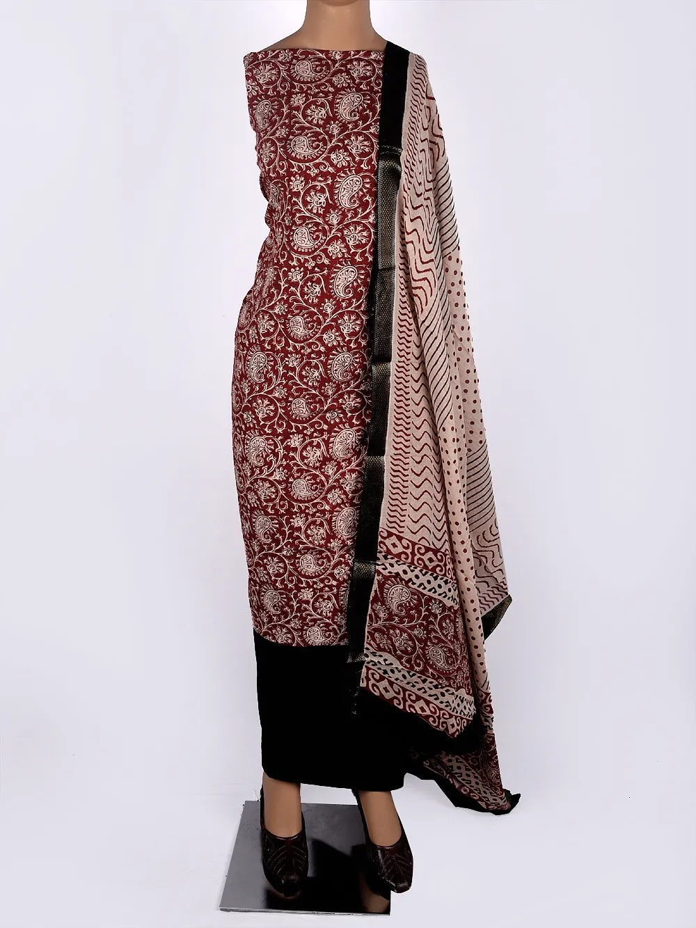 Cotton Kalamkari Printed Resham Border Suit Set