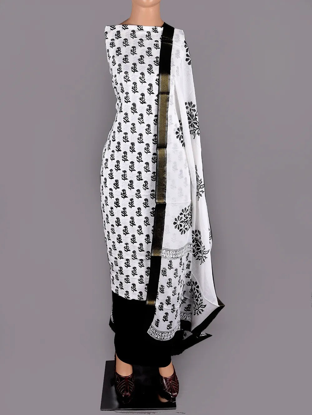 Cotton Block Printed Resham Border Suit Set