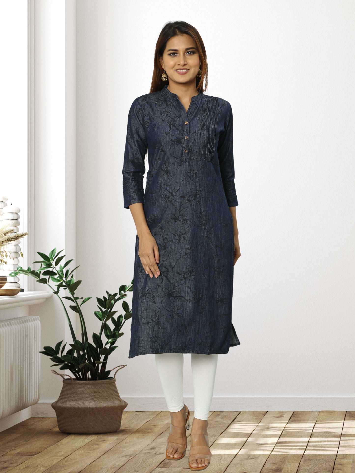 Cotton Denim Printed Long Kurta