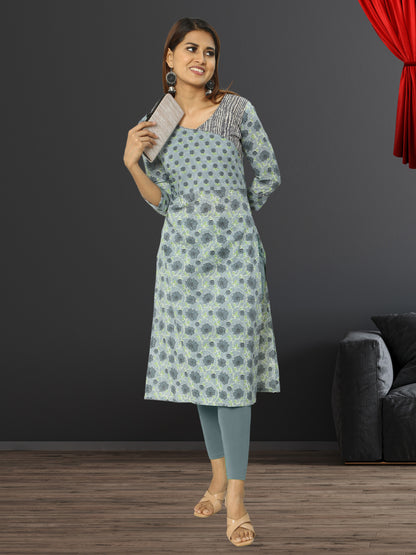 Cotton Ash Block Printed Long Kurta