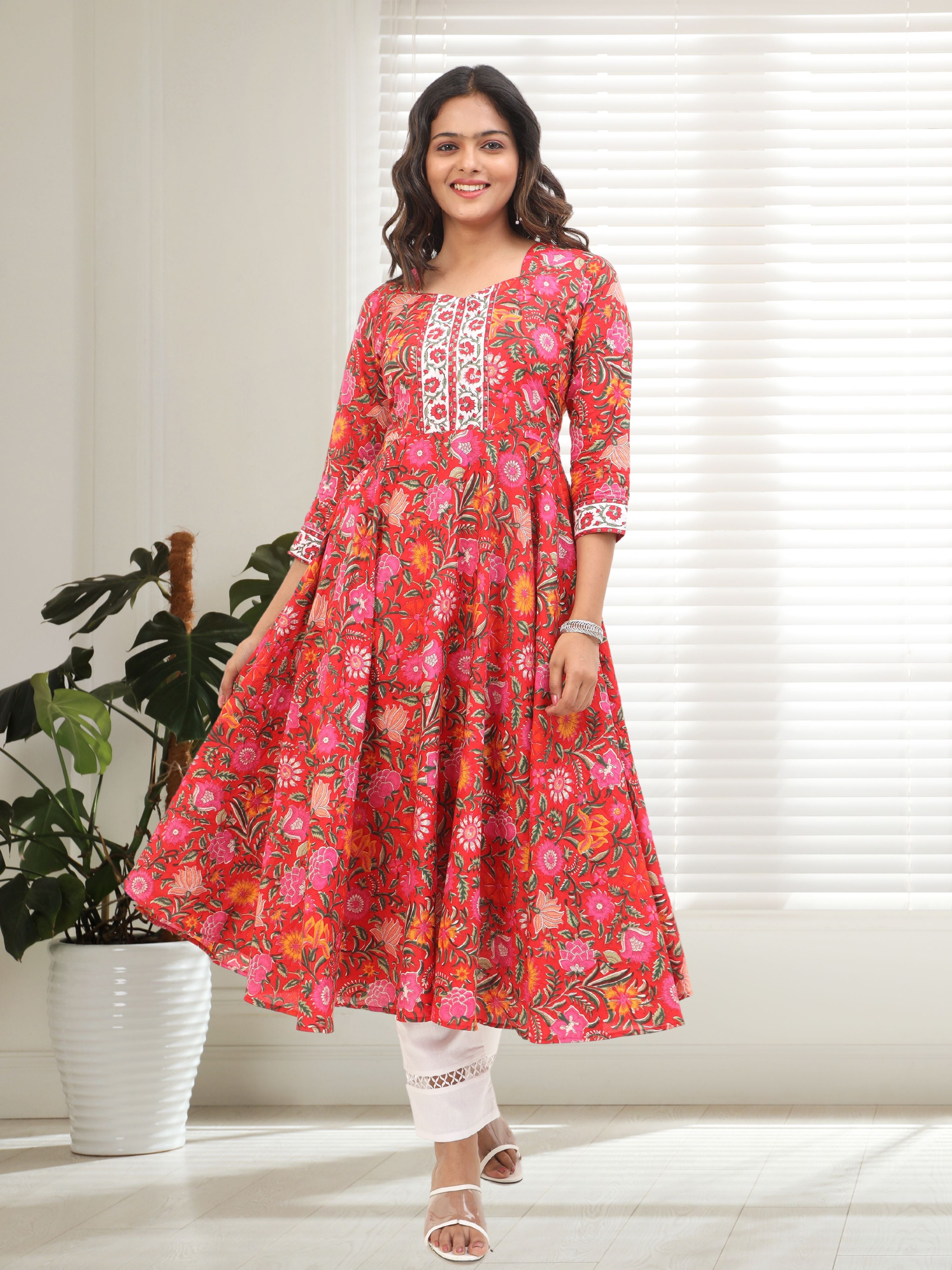 ISZA | Cotton Block Printed Kurta | Embroidered Kurtis Suits for Women