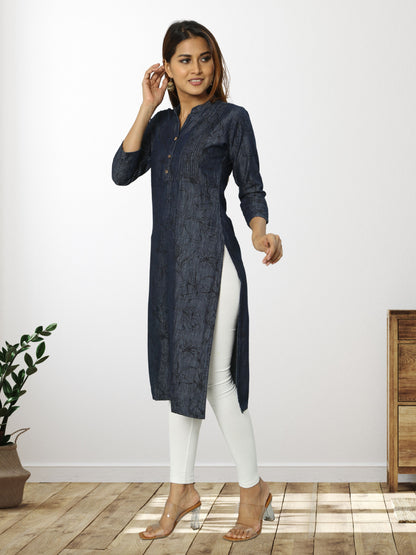 Cotton Denim Printed Long Kurta