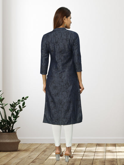 Cotton Denim Printed Long Kurta