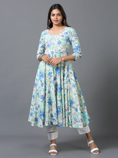 Cotton Embroidered Anarkali Flared Long Kurta