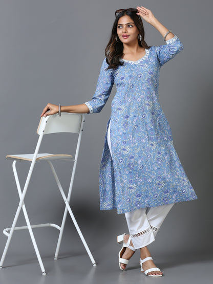 Cotton Embroidered Block Printed Long Kurta