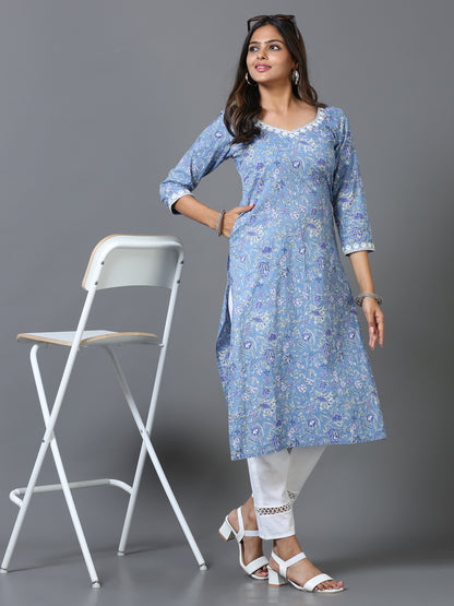 Cotton Embroidered Block Printed Long Kurta