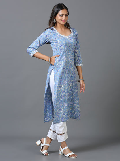 Cotton Embroidered Block Printed Long Kurta