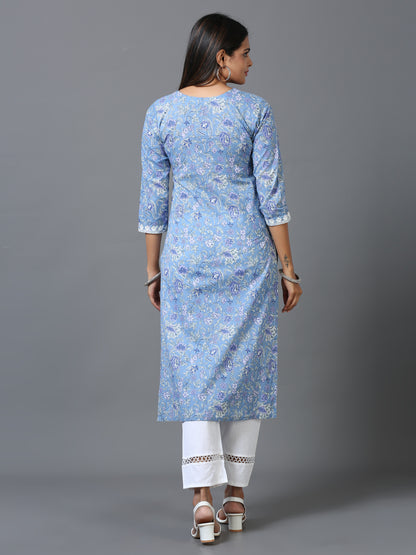 Cotton Embroidered Block Printed Long Kurta