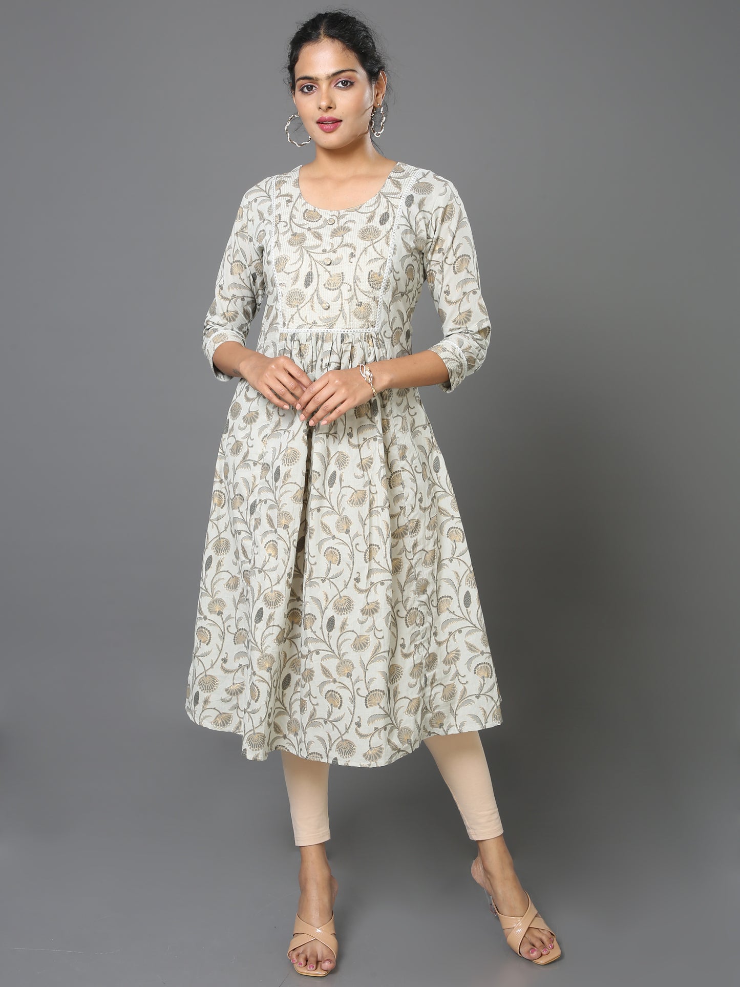 Cotton Block printed Embroidered Long Kurta